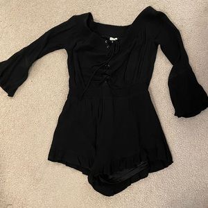 black lace up romper